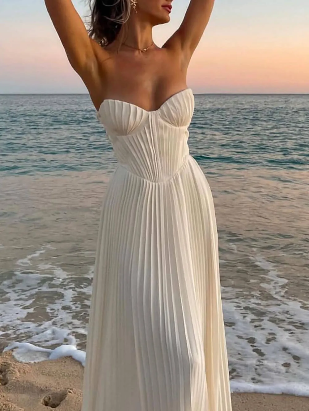Elegant Pleated Strapless Maxi Dress sold by Like My Choice product image thumbnail 2