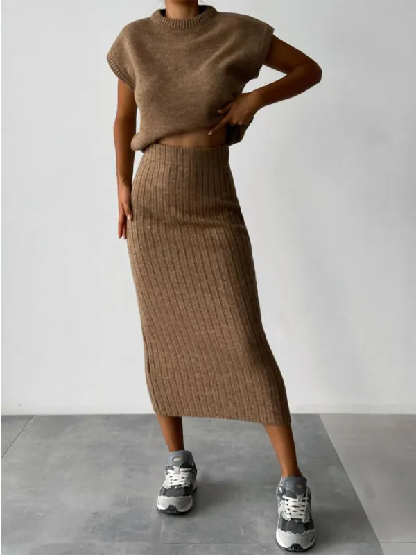 Casual Simple Sleeveless Knitted Suit sold by Like My Choice