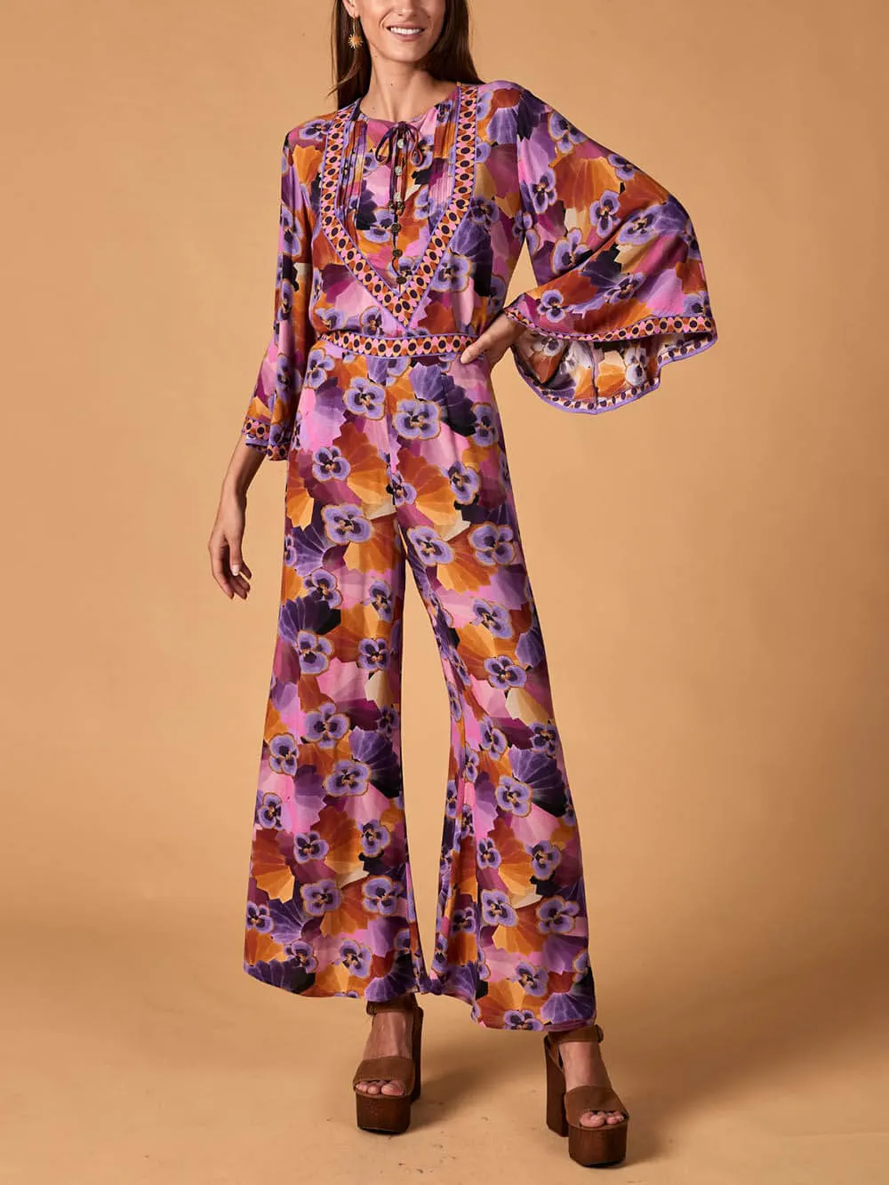 Flowy Off Shoulder Lace Panelled Printed Flared Sleeve Blouse sold by Like My Choice product image thumbnail 4