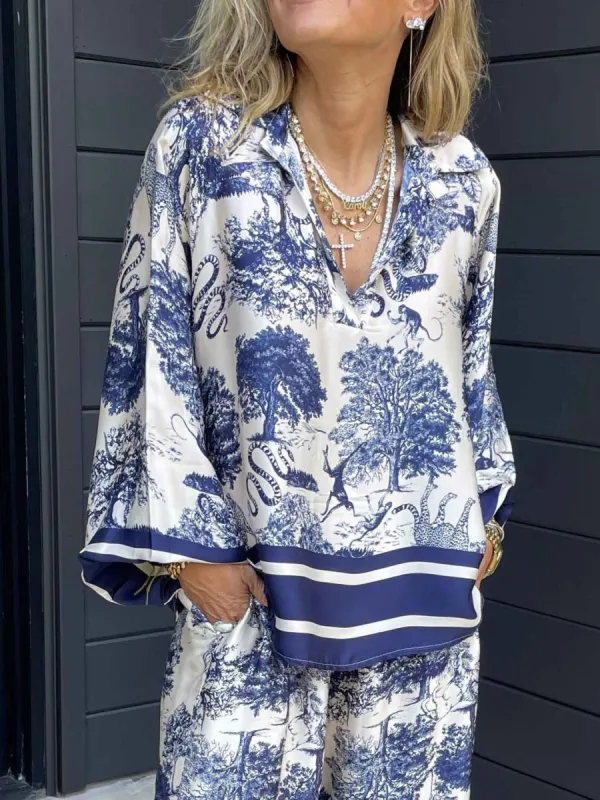 Satin Jungle Floral Print Loose Long Sleeve Top sold by Like My Choice