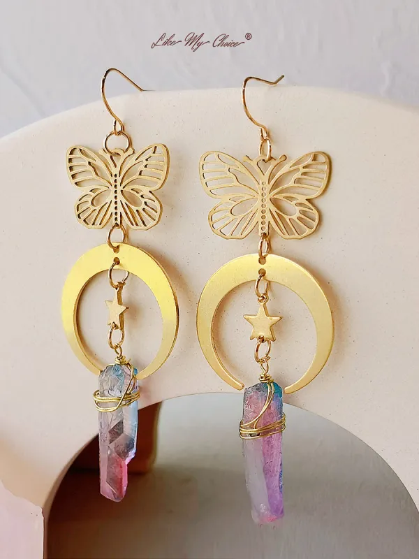 Hollow Butterfly Natural Crystal Earrings sold by Like My Choice