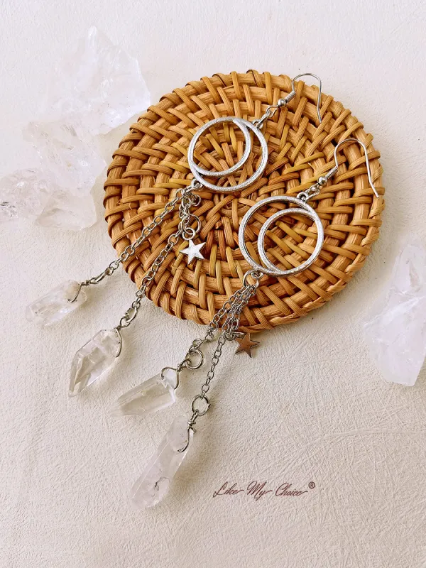 Moon Irregular Crystal Tassel Earrings sold by Like My Choice