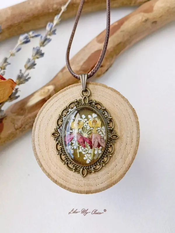 Gemini Dance Orchid Flower Round Vintage Necklace sold by Like My Choice