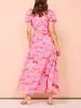Drawstring Waisted Puff Sleeves Unique Printed Midi Dress sold by Like My Choice