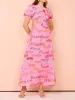Drawstring Waisted Puff Sleeves Unique Printed Midi Dress sold by Like My Choice