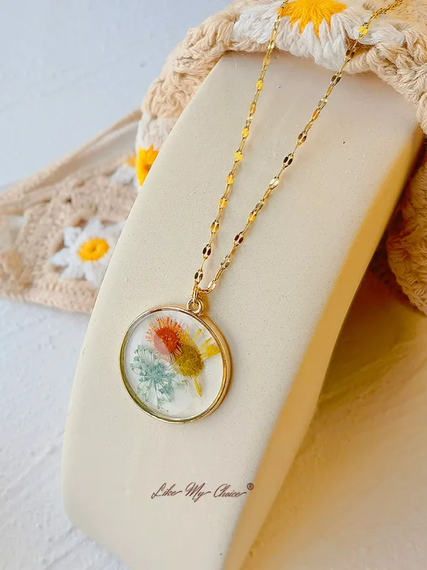 Pressed Flower Necklace - Resin Sunflower Daisy sold by Like My Choice