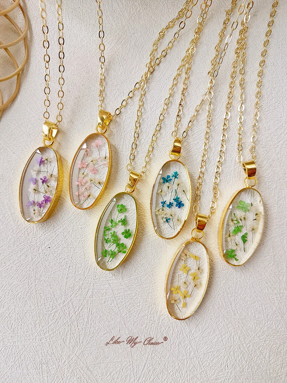 Mini Tulip Golden Oval Pendant Natural Resin Necklace sold by Like My Choice product image thumbnail 2