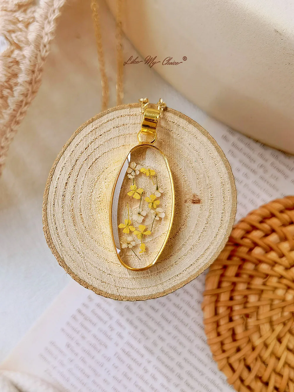 Mini Tulip Golden Oval Pendant Natural Resin Necklace sold by Like My Choice product image thumbnail 5