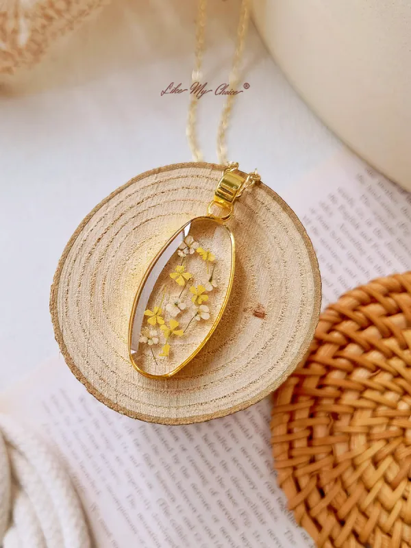 Mini Tulip Golden Oval Pendant  Natural Resin Necklace sold by Like My Choice
