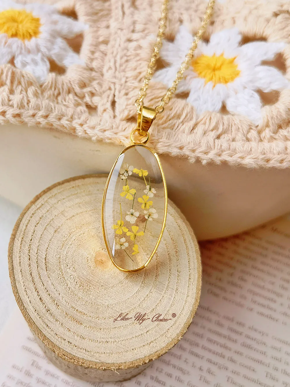 Mini Tulip Golden Oval Pendant Natural Resin Necklace sold by Like My Choice product image thumbnail 4