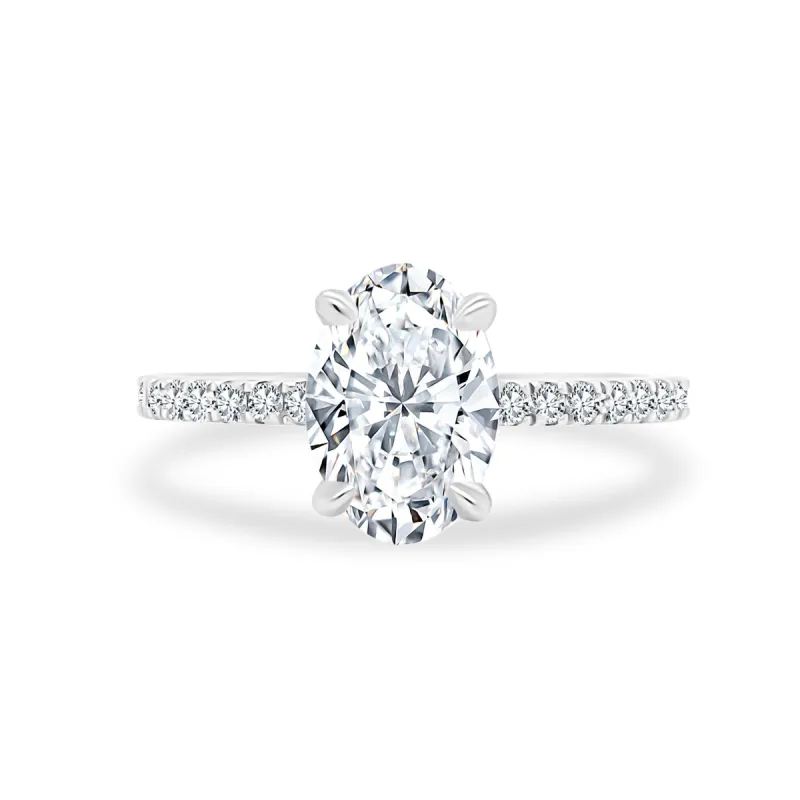 Oval Cut Solitaire on Diamond Band sold by LINDSEY LEIGH JEWELRY