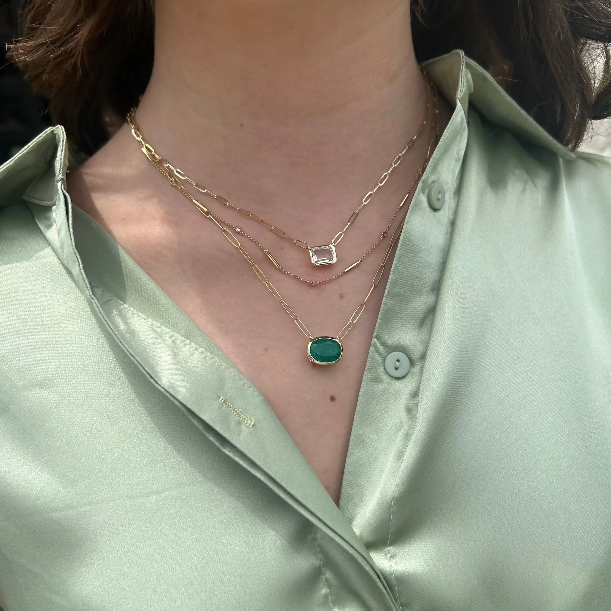 Bezel Set Oval Cut Emerald Paper Clip Necklace sold by LINDSEY LEIGH JEWELRY product image thumbnail 4