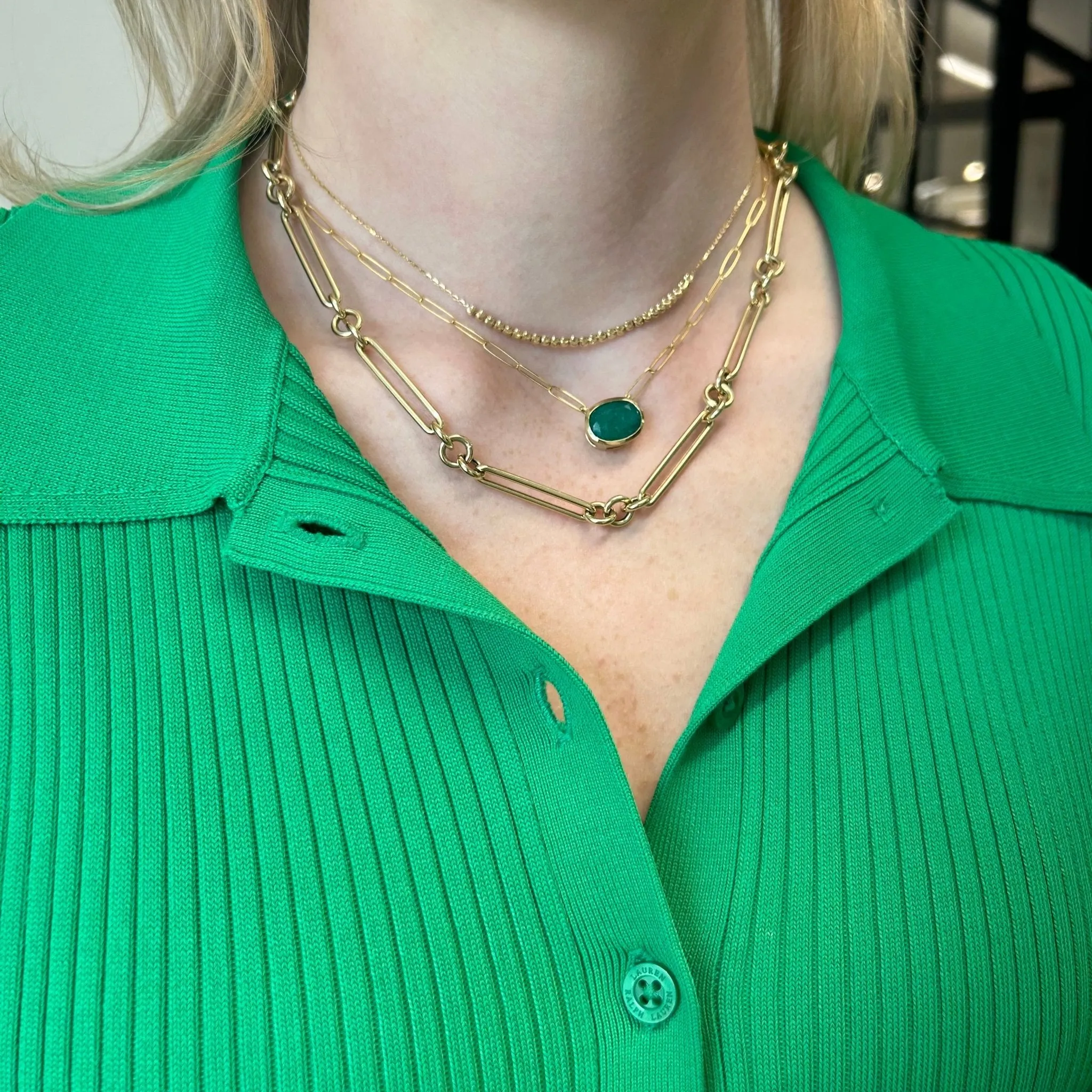 Bezel Set Oval Cut Emerald Paper Clip Necklace sold by LINDSEY LEIGH JEWELRY product image thumbnail 5