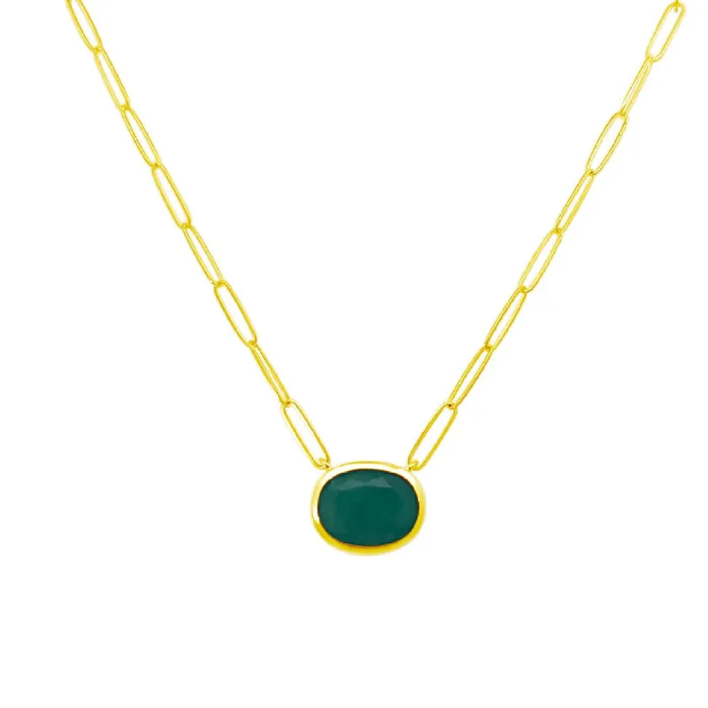 Bezel Set Oval Cut Emerald Paper Clip Necklace sold by LINDSEY LEIGH JEWELRY