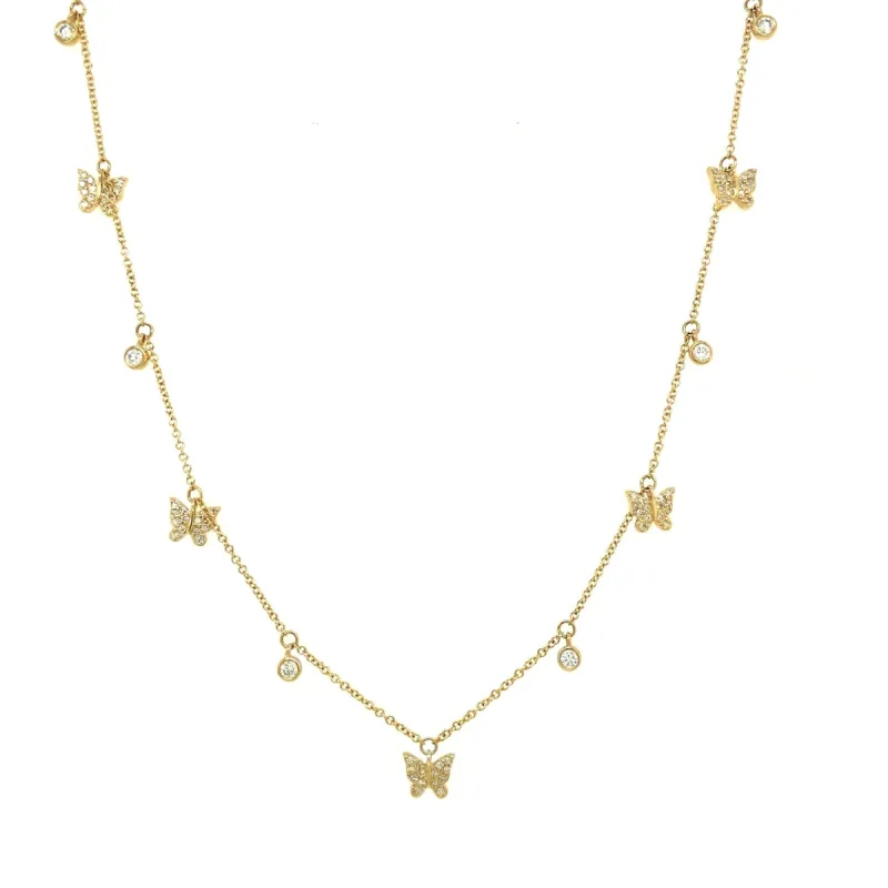 Pave Butterfly & Diamond Bezel Dangle Necklace sold by LINDSEY LEIGH JEWELRY