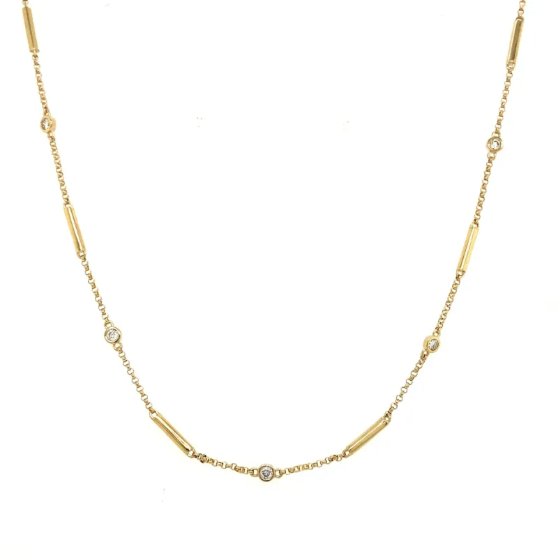 Gold Bar & Diamond Bezel Necklace sold by LINDSEY LEIGH JEWELRY
