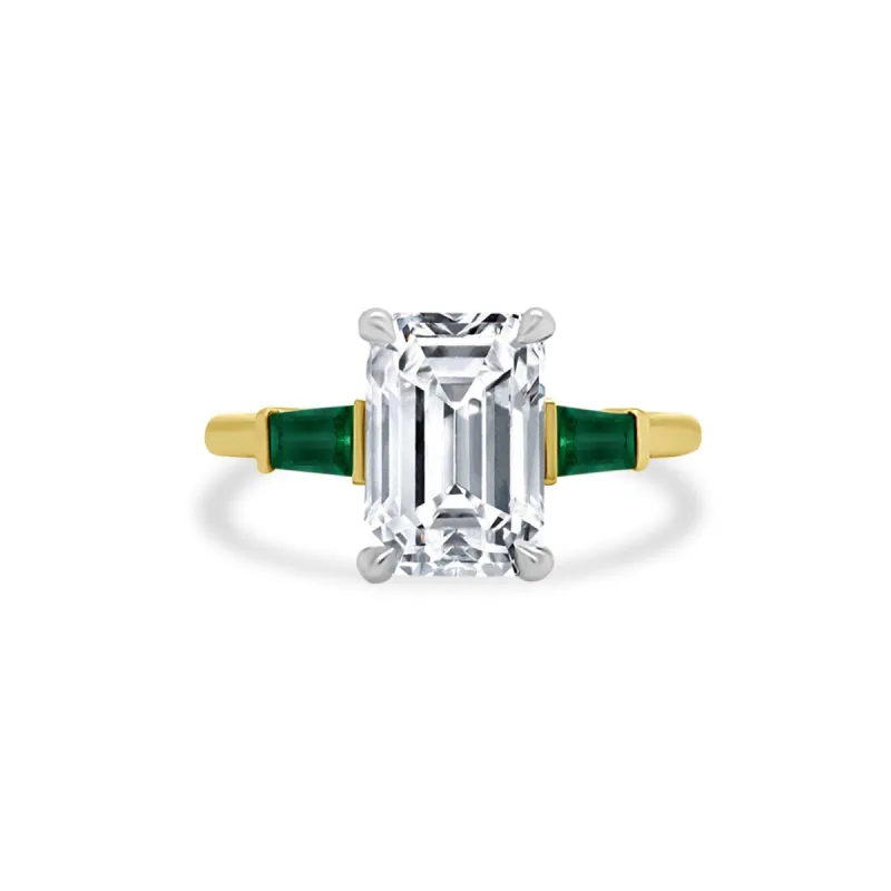 Emerald Cut Diamond with Emerald Tapered Baguettes sold by LINDSEY LEIGH JEWELRY