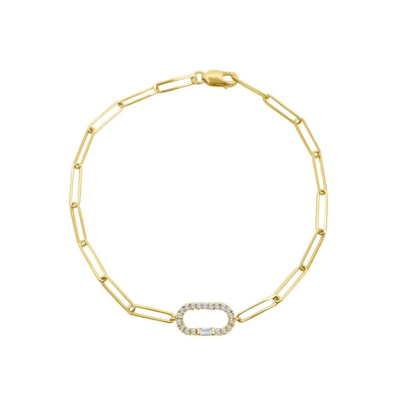 Gold & Diamond Paper Clip Bracelet sold by LINDSEY LEIGH JEWELRY