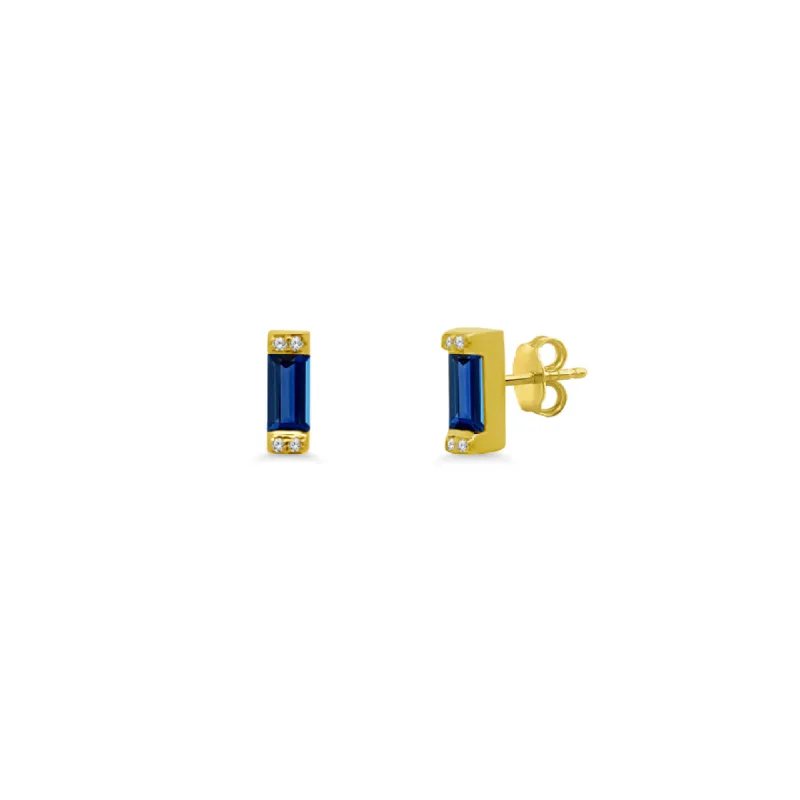 Baguette Blue Sapphire & Diamond Studs sold by LINDSEY LEIGH JEWELRY
