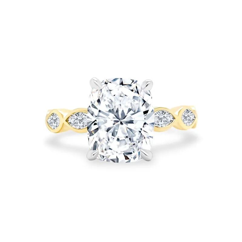 Cushion Cut Diamond with Marquise Bezel Band sold by LINDSEY LEIGH JEWELRY