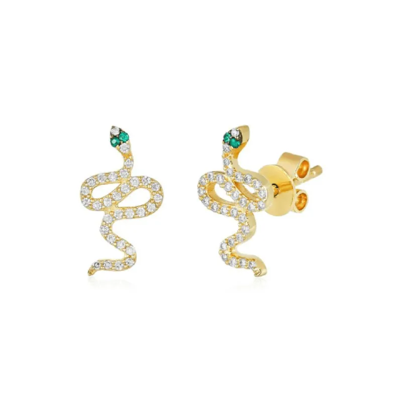 Pave Slithering Snake Stud made by LINDSEY LEIGH JEWELRY