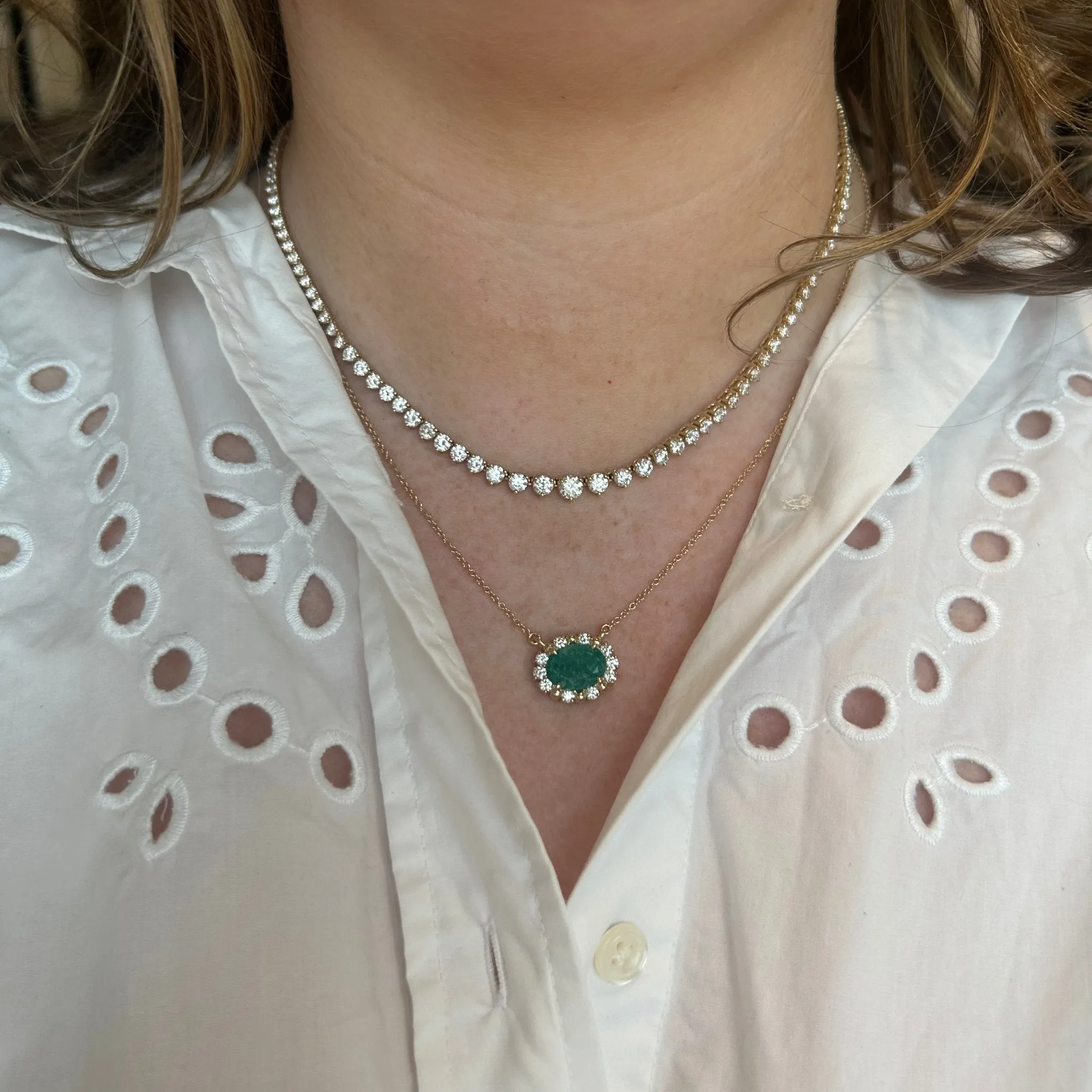Oval Emerald with Diamond and Gold Bead Halo Necklace sold by LINDSEY LEIGH JEWELRY product image thumbnail 5