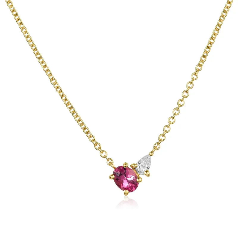Gemstone Oval & Diamond Pear Duo Necklace sold by LINDSEY LEIGH JEWELRY