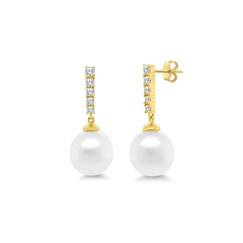 Diamond Bar & Pearl Dangle Earrings sold by LINDSEY LEIGH JEWELRY