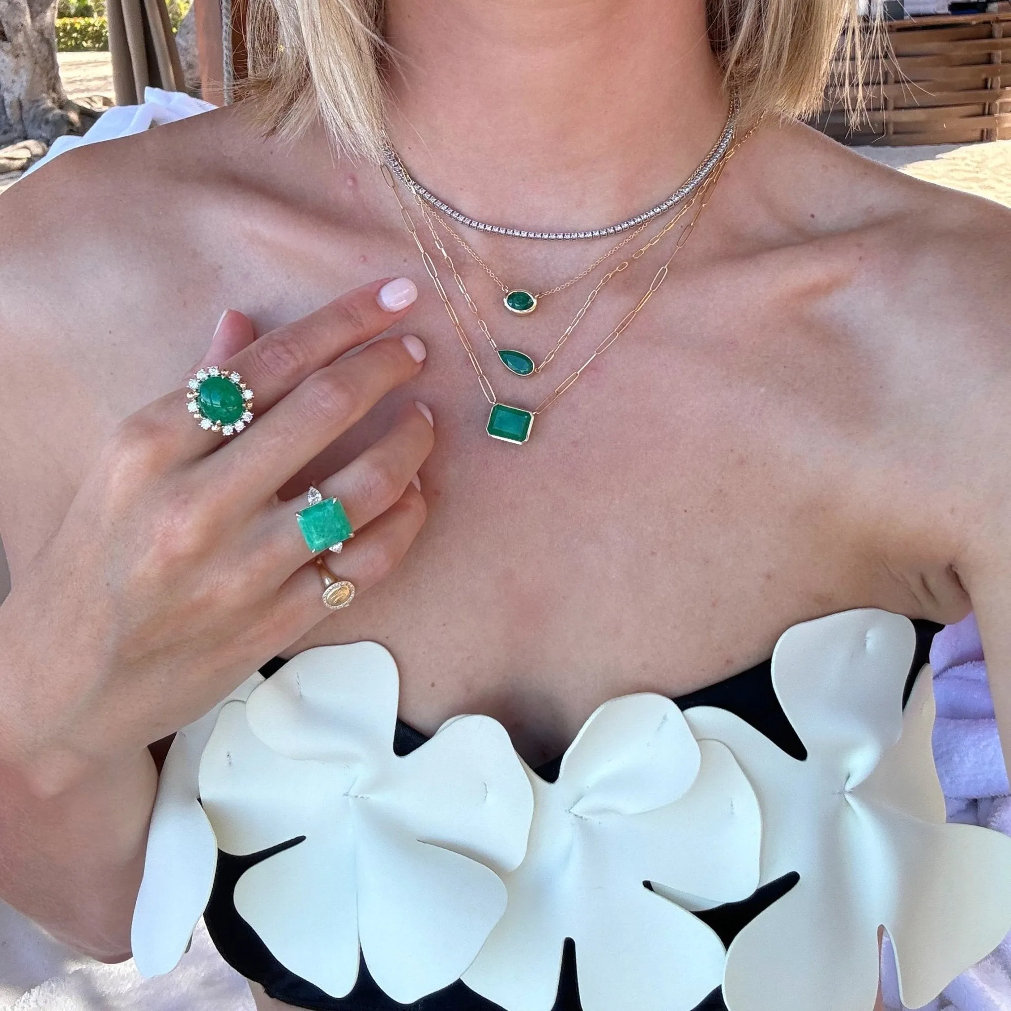 Bezel Set Emerald Paper Clip Necklace sold by LINDSEY LEIGH JEWELRY product image thumbnail 2