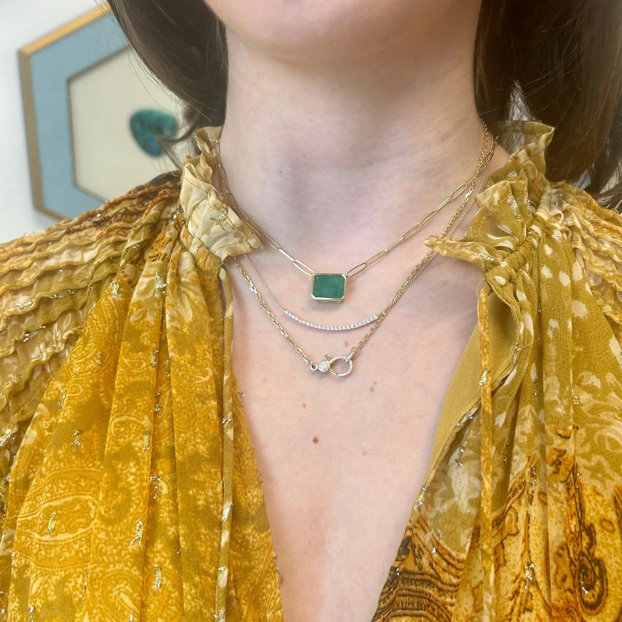 Bezel Set Emerald Paper Clip Necklace sold by LINDSEY LEIGH JEWELRY product image thumbnail 4