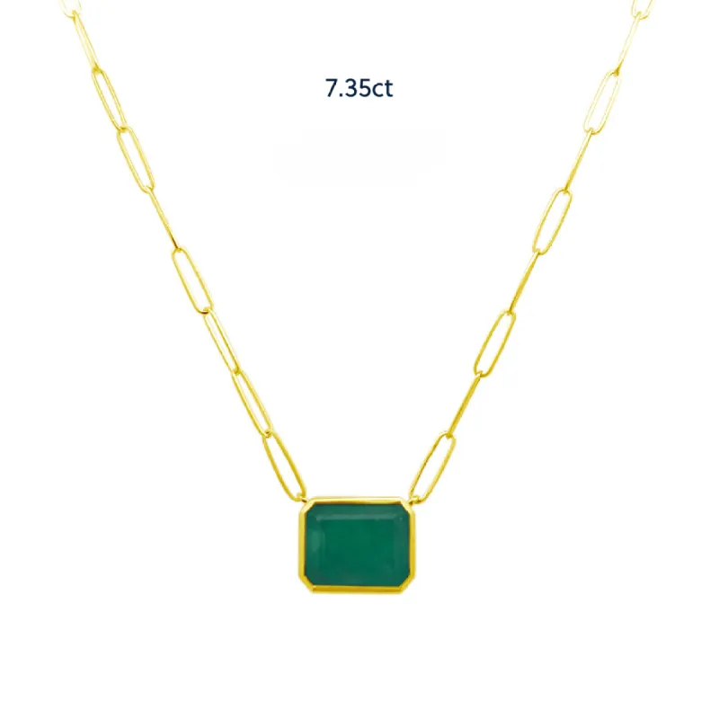 Bezel Set Emerald Paper Clip Necklace sold by LINDSEY LEIGH JEWELRY