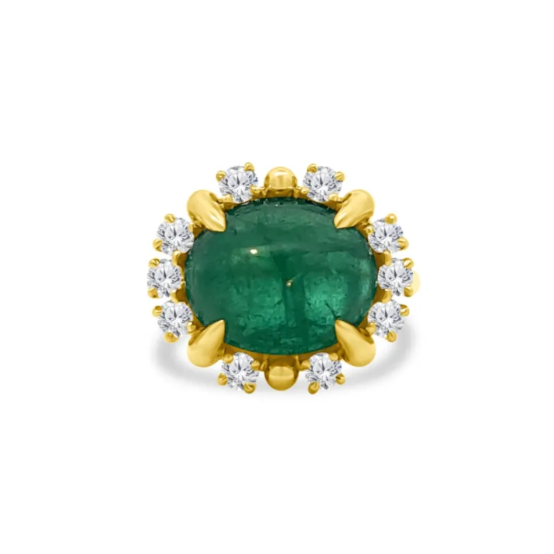 Cabochon Gemstone & Diamond Halo Ring sold by LINDSEY LEIGH JEWELRY