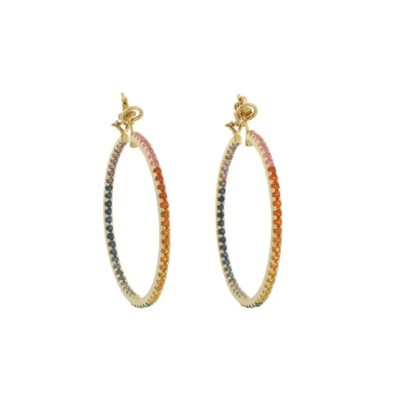 Rainbow Sapphire Inside Out Hoops made by LINDSEY LEIGH JEWELRY