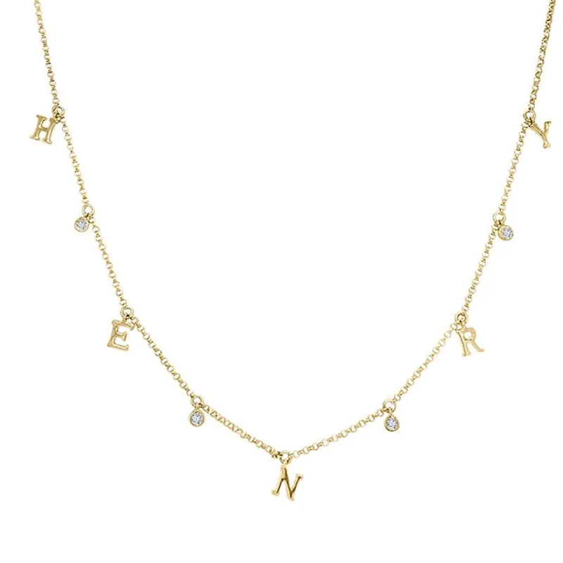 Dangle Initial & Diamond Bezel Necklace sold by LINDSEY LEIGH JEWELRY
