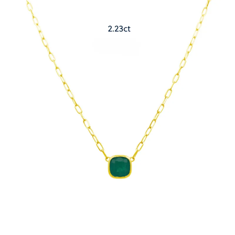 Bezel Set Cushion Cut Emerald Necklace sold by LINDSEY LEIGH JEWELRY