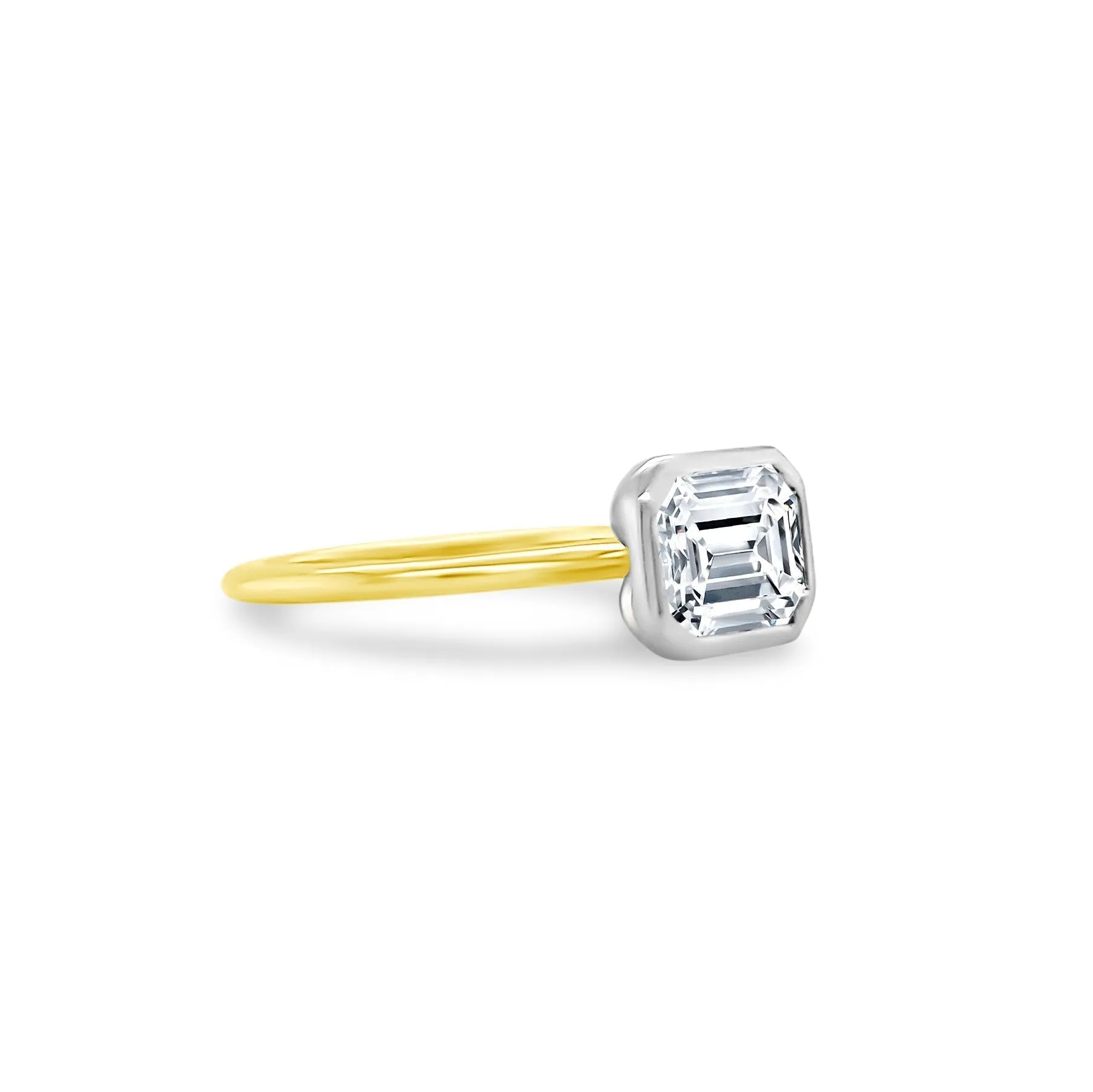 East West Bezel Set Emerald Cut Solitaire sold by LINDSEY LEIGH JEWELRY product image thumbnail 3