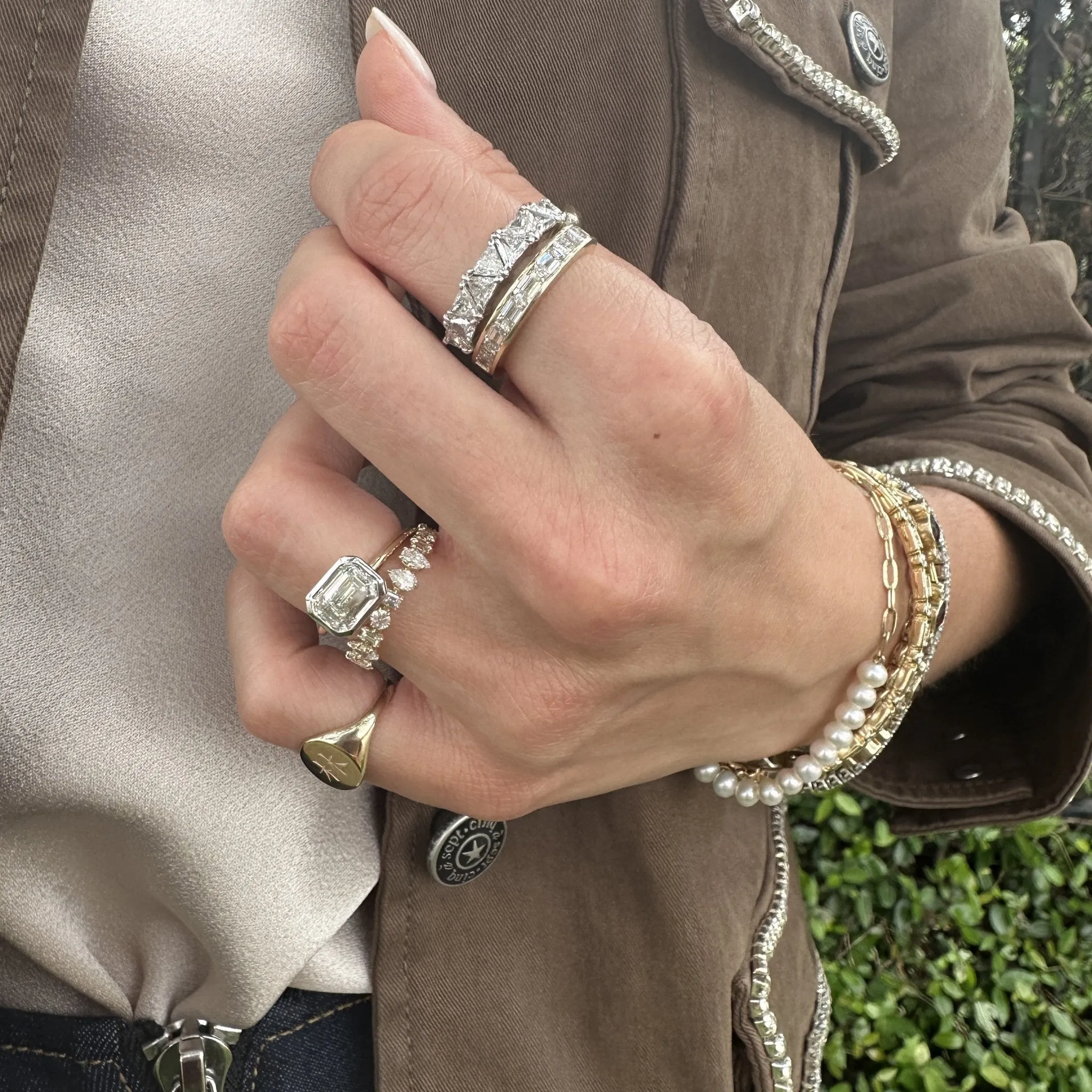 East West Bezel Set Emerald Cut Solitaire sold by LINDSEY LEIGH JEWELRY product image thumbnail 4