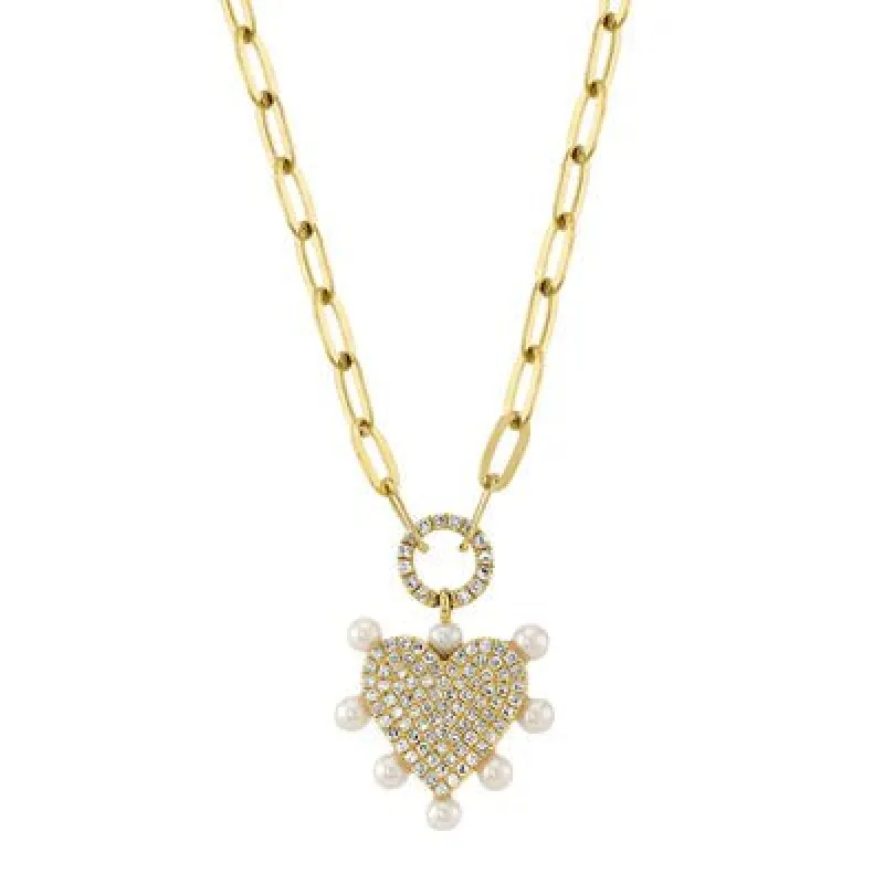 Paper Clip Diamond & Pearl Heart Necklace sold by LINDSEY LEIGH JEWELRY