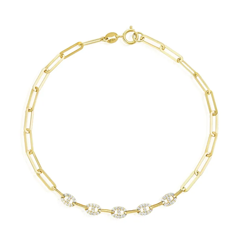 Paper Clip & Diamond Chain Bracelet sold by LINDSEY LEIGH JEWELRY