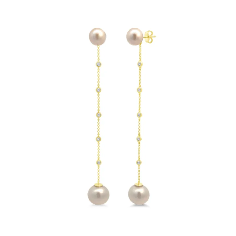 Pearl & Diamond Bezel Dangle Earrings sold by LINDSEY LEIGH JEWELRY