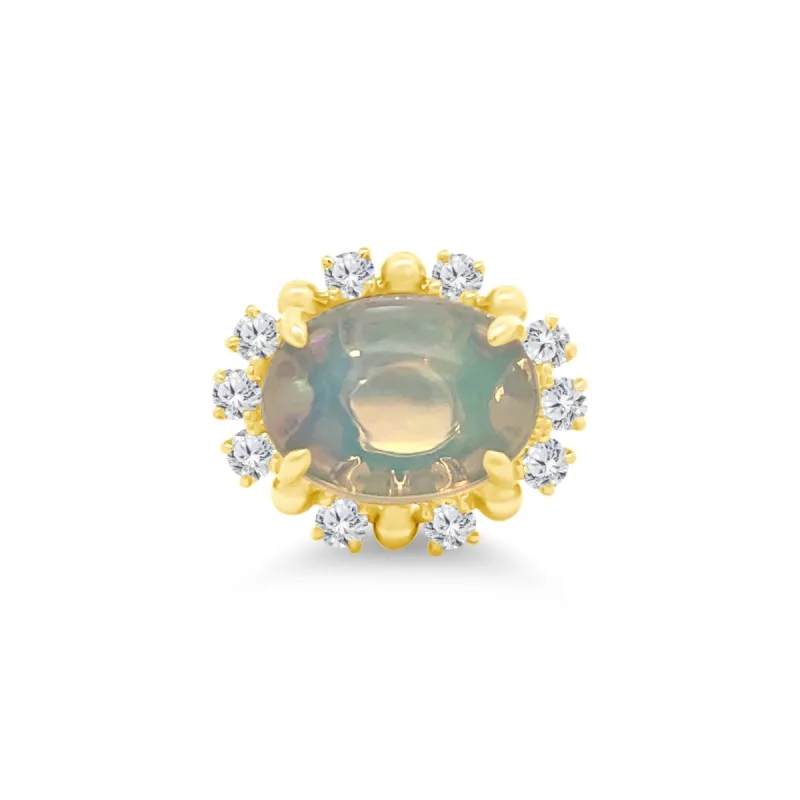 Opal & Diamond Halo Ring sold by LINDSEY LEIGH JEWELRY