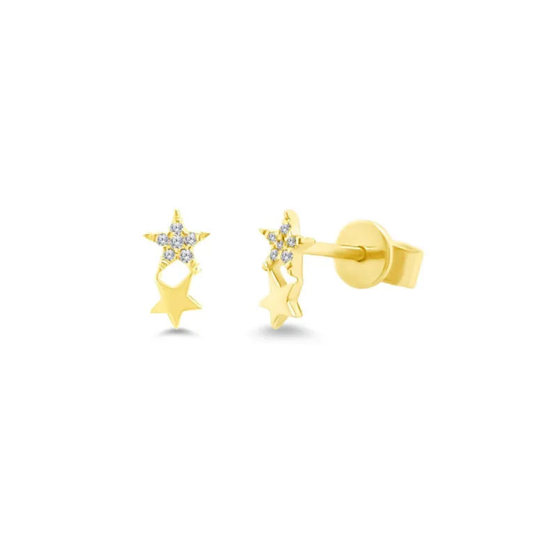 Mini Gold & Pave Double Star Stud sold by LINDSEY LEIGH JEWELRY