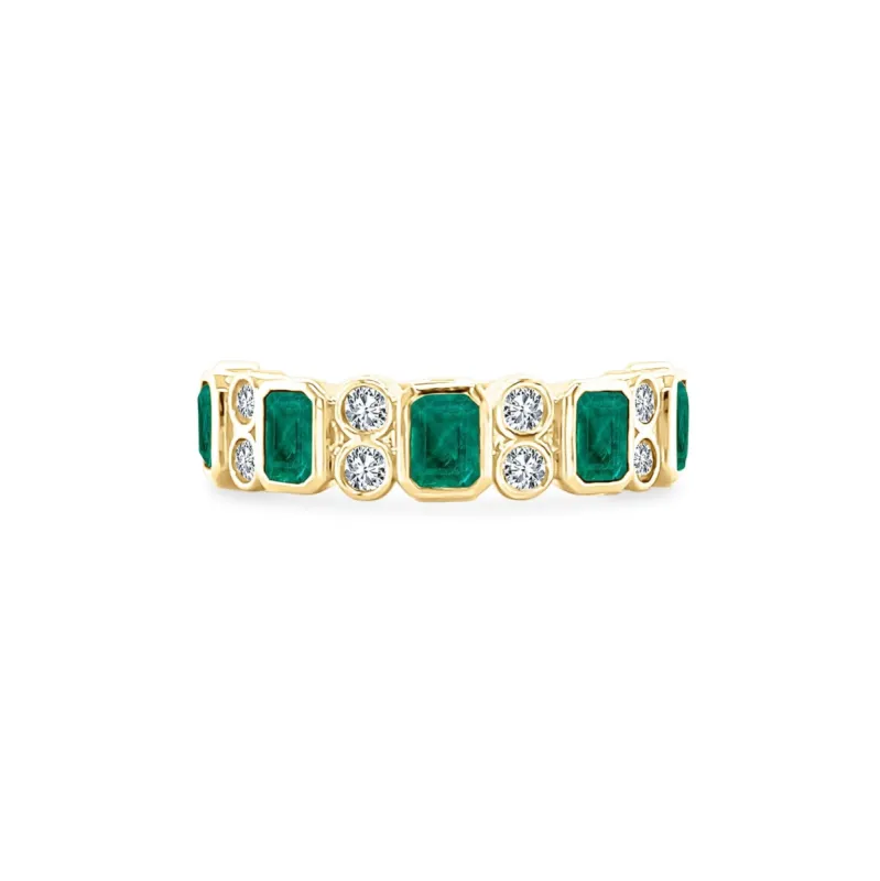 Alternating Emerald Cut Emerald & Double Diamond Bezel Band sold by LINDSEY LEIGH JEWELRY