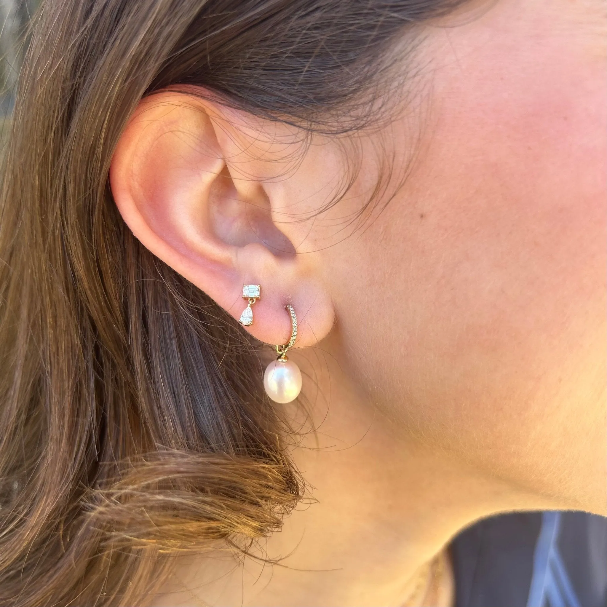 Emerald Cut & Pear Diamond Dangle Studs sold by LINDSEY LEIGH JEWELRY product image thumbnail 5