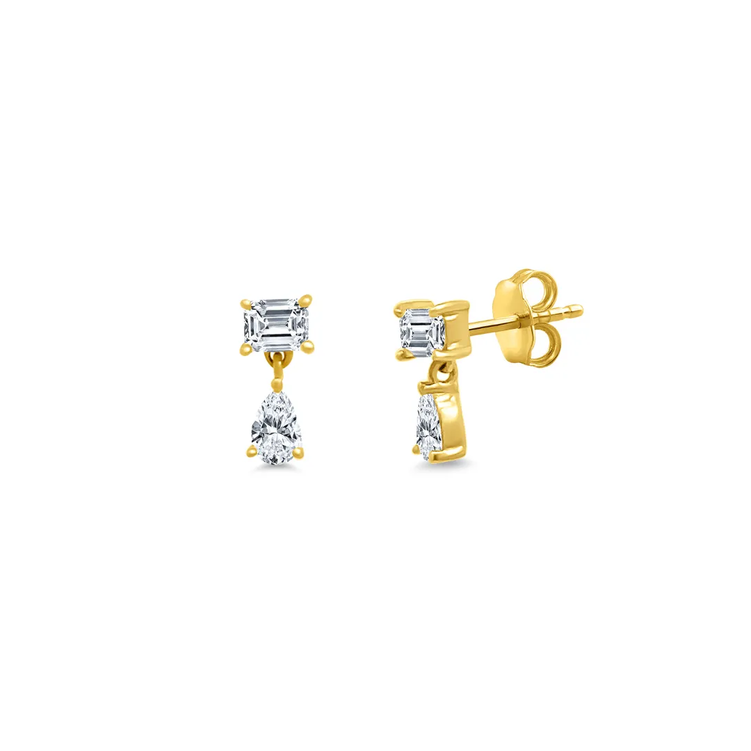 Emerald Cut & Pear Diamond Dangle Studs sold by LINDSEY LEIGH JEWELRY
