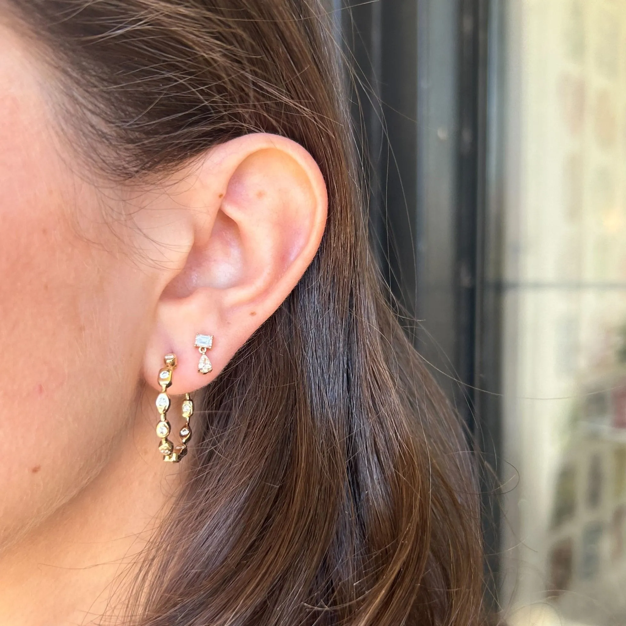 Emerald Cut & Pear Diamond Dangle Studs sold by LINDSEY LEIGH JEWELRY product image thumbnail 4