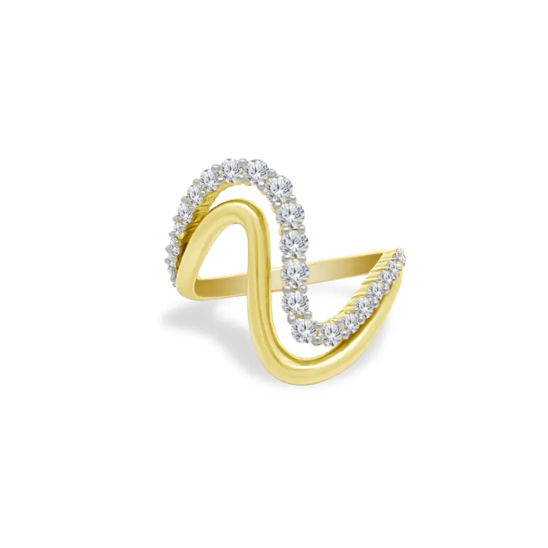 Gold & Diamond Wavy Ring sold by LINDSEY LEIGH JEWELRY