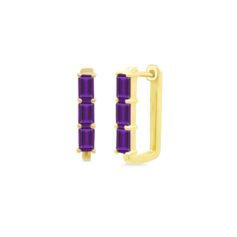 Triple Gemstone Bar Hoops sold by LINDSEY LEIGH JEWELRY