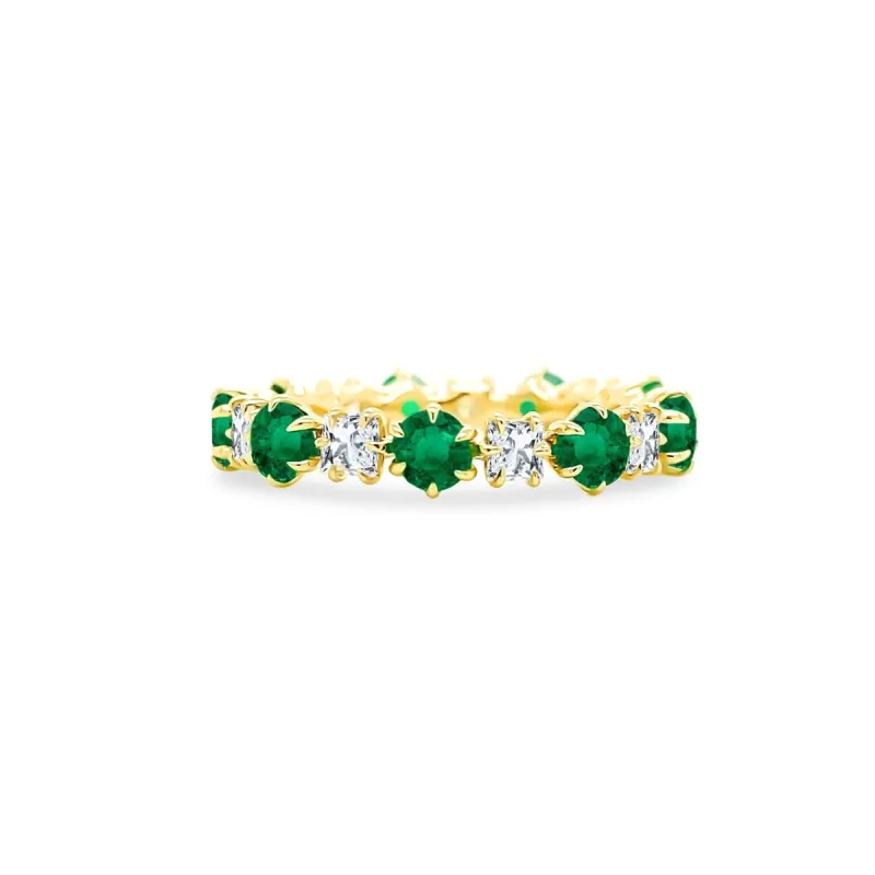 Round Emerald and Princess Cut Diamond Eagle Prong Band sold by LINDSEY LEIGH JEWELRY