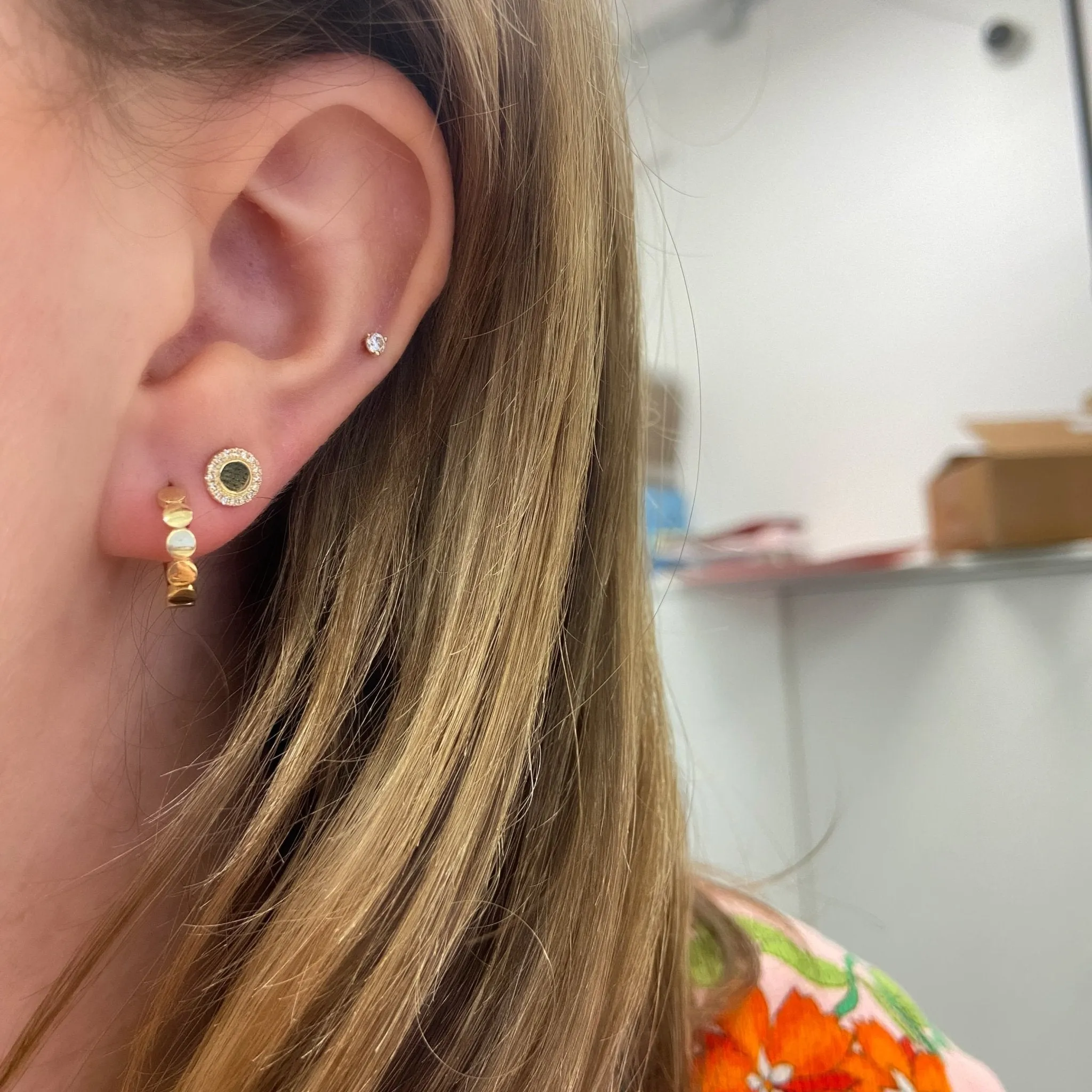 Gold Disc Huggies sold by LINDSEY LEIGH JEWELRY product image thumbnail 4